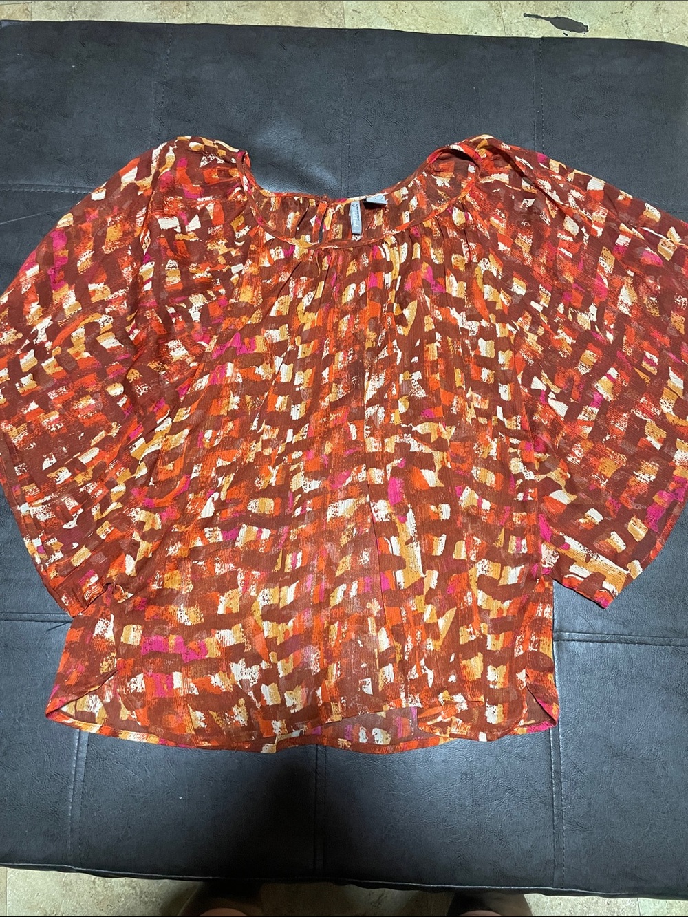new directions Rust Multi-Color Patterned Peasant Blouse